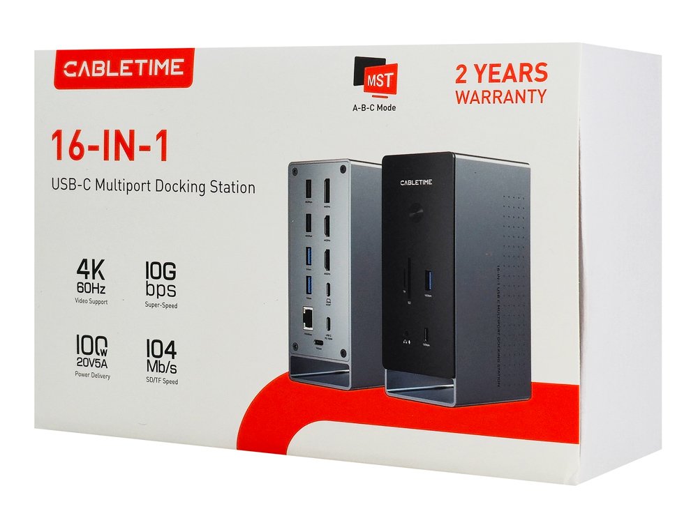 CABLETIME docking station CT-DK181-AG, 16 θυρών, USB-C σύνδεση, 100W PD, 1000Mbps, MST, γκρι - Image 8