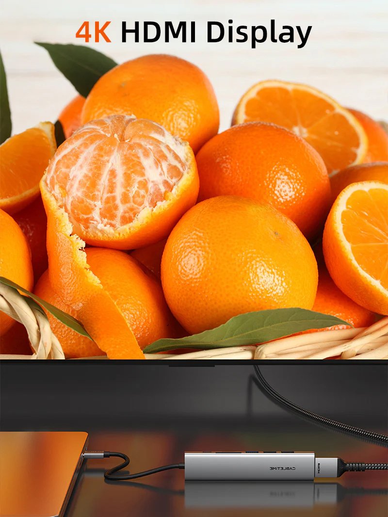 CABLETIME docking station CT-HBP2-AG7, 7 θυρών, USB-C, 4K, 100W, γκρι - Image 2