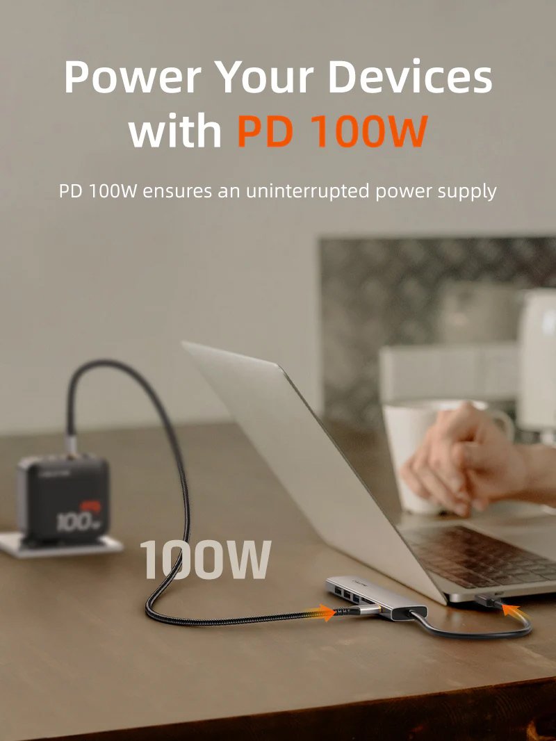 CABLETIME docking station CT-HBP2-AG7, 7 θυρών, USB-C, 4K, 100W, γκρι - Image 4