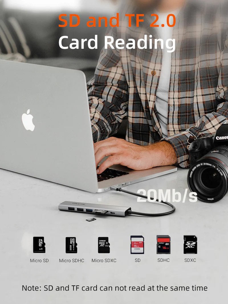 CABLETIME docking station CT-HBP2-AG7, 7 θυρών, USB-C, 4K, 100W, γκρι - Image 5