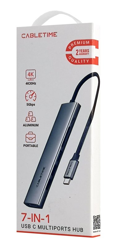 CABLETIME docking station CT-HBP2-AG7, 7 θυρών, USB-C, 4K, 100W, γκρι - Image 8