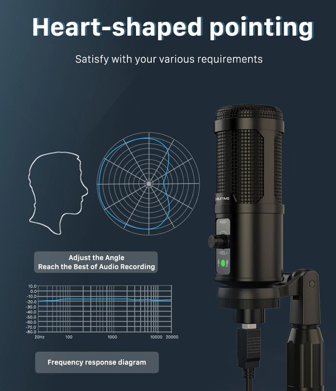 CABLETIME πυκνωτικό μικρόφωνο MP01-AB, με αντιανέμιο & τρίποδα, USB - Image 2