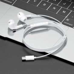 CELEBRAT earphones με μικρόφωνο E300, USB-C σύνδεση, Φ10mm, 1.2m, λευκά