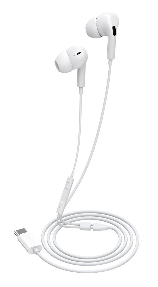 CELEBRAT earphones με μικρόφωνο E300, USB-C σύνδεση, Φ10mm, 1.2m, λευκά - Image 2
