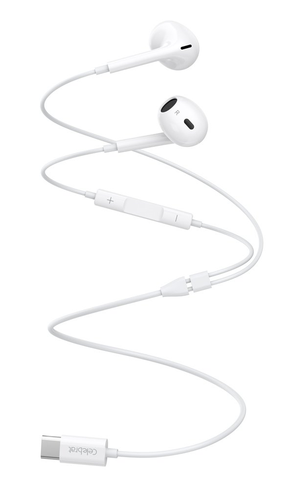 CELEBRAT earphones με μικρόφωνο E400, USB-C σύνδεση, Φ14mm, 1.2m, λευκά - Image 2