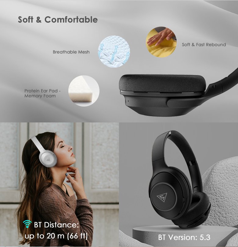 DOQAUS headphones FOCUS 5, ασύρματα & ενσύρματα, Φ40mm, 1000mAh, μαύρα - Image 5