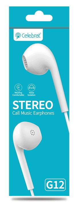 CELEBRAT earphones με μικρόφωνο G12, 3.5mm σύνδεση, Φ14.2mm, 1.2m, λευκό - Image 3
