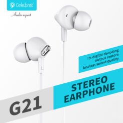 Alternative view of CELEBRAT earphones με μικρόφωνο G21, 3.5mm σύνδεση, Φ12mm, 1.2m, λευκά