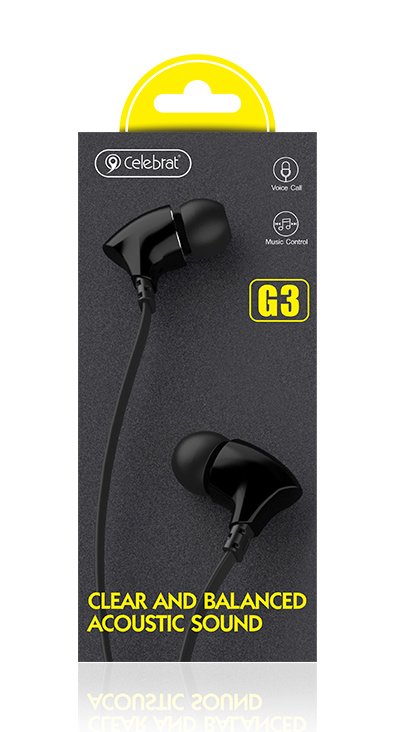 CELEBRAT earphones με μικρόφωνο G3, 3.5mm σύνδεση, Φ10mm, 1.2m, μαύρα - Image 3