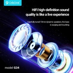 Alternative view of CELEBRAT earphones με μικρόφωνο G34, 3.5mm σύνδεση, 14mm, 1.2m, μαύρα