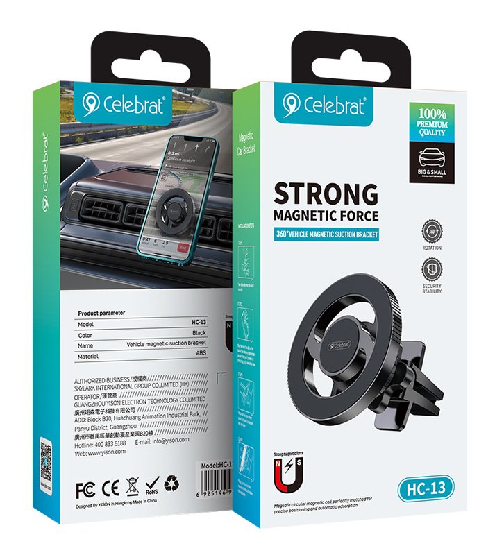CELEBRAT βάση smartphone αυτοκινήτου HC-13, αεραγωγών, μαγνητική, μαύρη - Image 2