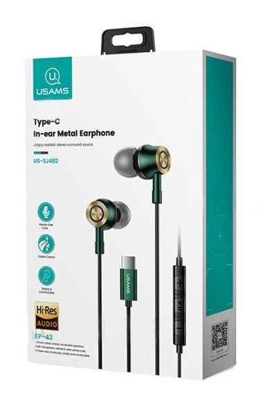 USAMS earphones με μικρόφωνο US-SJ482, USB-C, Φ10mm, 1.2m, πράσινα - Image 6
