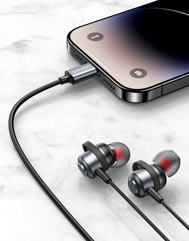 USAMS earphones με μικρόφωνο US-SJ758, USB-C σύνδεση, μεταλλικά, 1.2m, γκρι