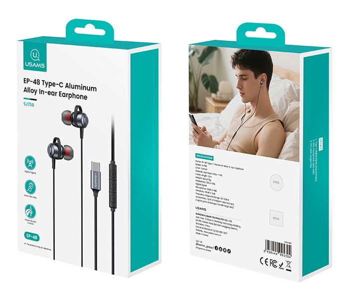 USAMS earphones με μικρόφωνο US-SJ758, USB-C σύνδεση, μεταλλικά, 1.2m, γκρι - Image 5