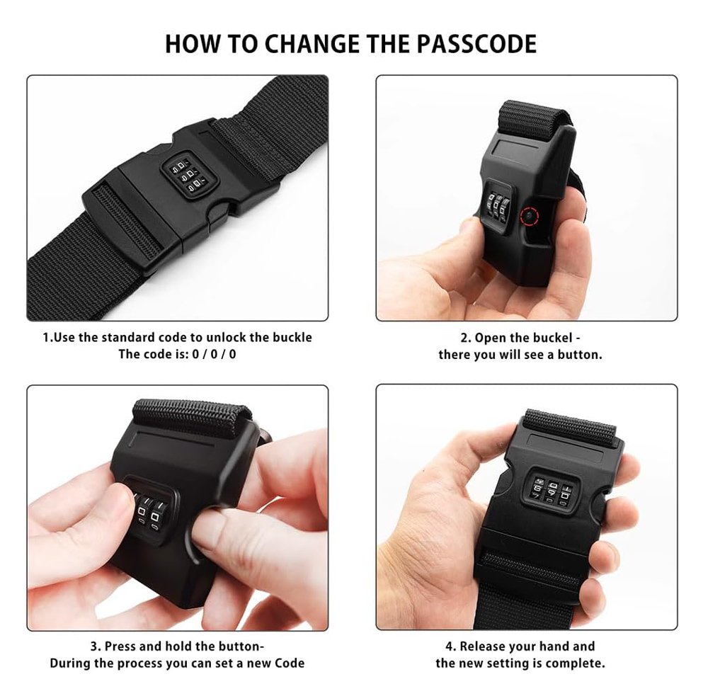 HOME USE ιμάντας βαλίτσας HUH-0240 με λουκέτο συνδυασμού, ρυθμιζόμενος, 2m, μαύρος - Image 3