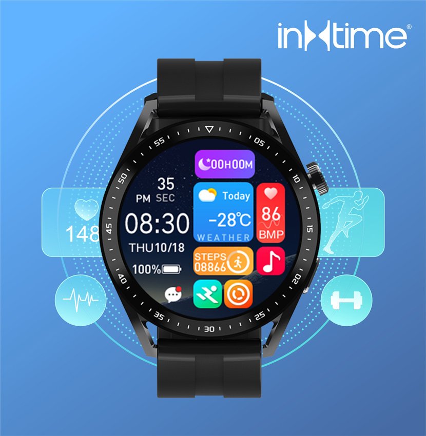 INTIME smartwatch 3 Pro, 1.28", IP67, heart rate, ηχείο & mic, μαύρο - Image 2