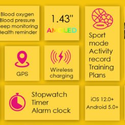 INTIME smartwatch G6 με 2x λουράκια, heart rate, 1.43" AMOLED, GPS, 5ATM/IP69, titanium black