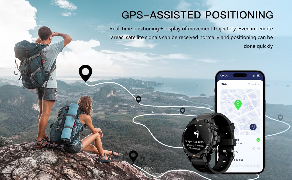 INTIME smartwatch G6 με 2x λουράκια, heart rate, 1.43" AMOLED, GPS, 5ATM/IP69, titanium black - Image 3