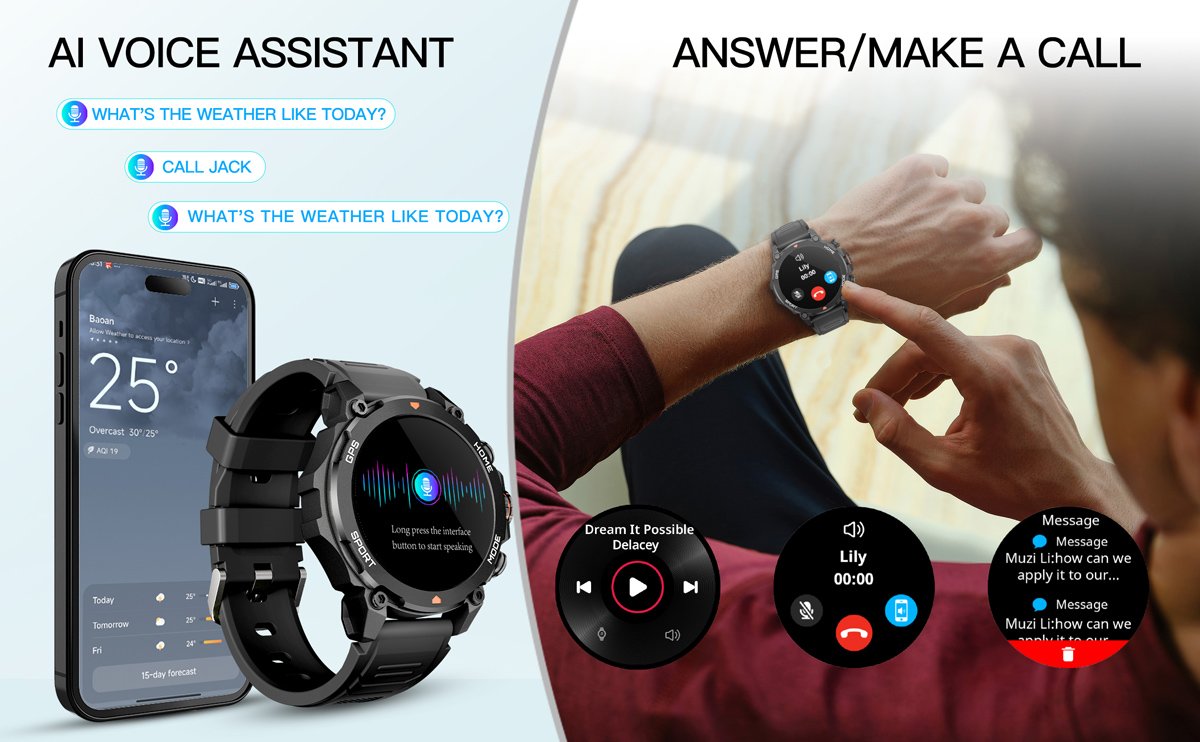 INTIME smartwatch G6 με 2x λουράκια, heart rate, 1.43" AMOLED, GPS, 5ATM/IP69, titanium black - Image 4