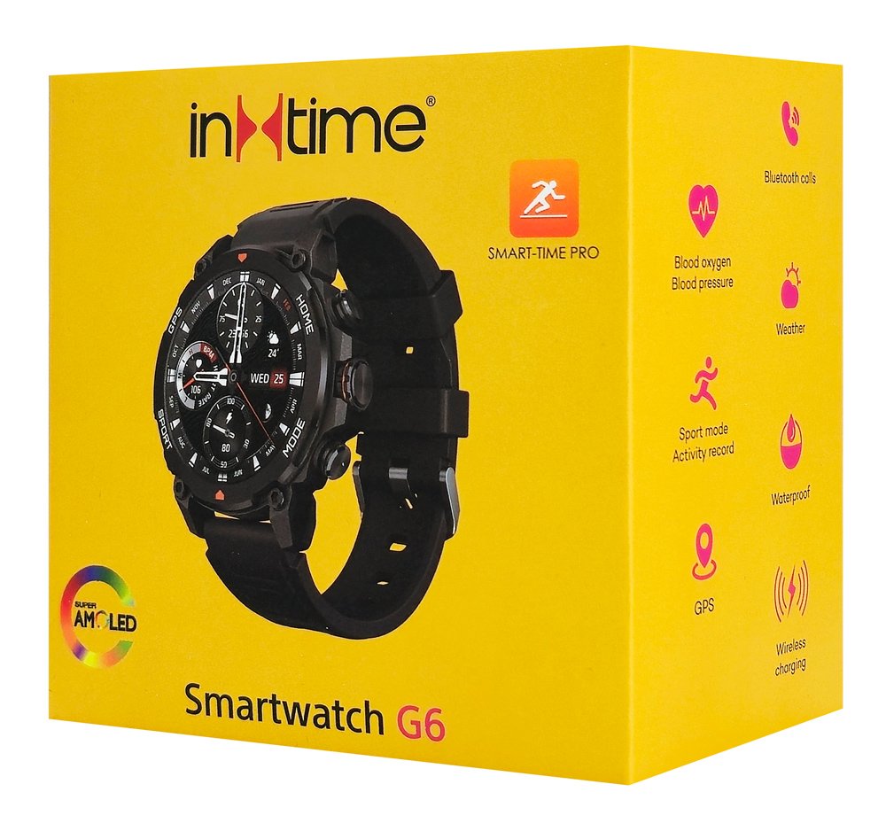 INTIME smartwatch G6 με 2x λουράκια, heart rate, 1.43" AMOLED, GPS, 5ATM/IP69, titanium black - Image 5
