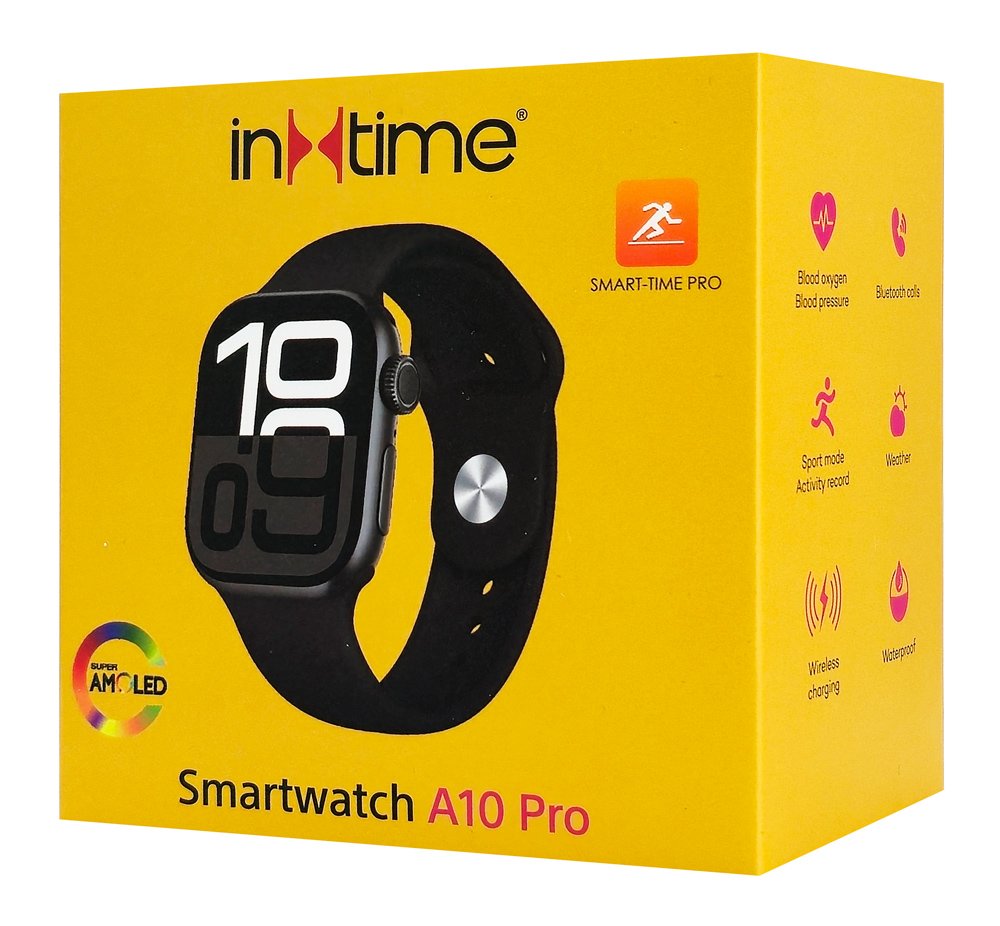 INTIME smartwatch A10 Pro με 2x λουράκια, heart rate, 2.04" AMOLED, IP65, μαύρο - Image 5
