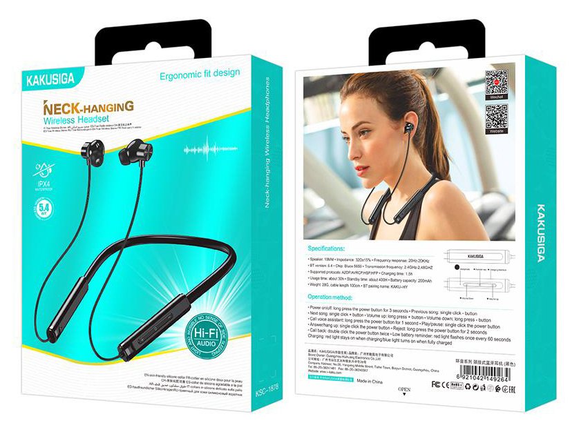 KAKUSIGA earphones KSC-1878 με μαγνήτη, Bluetooth, 10mm, 200mAh, μαύρα - Image 3