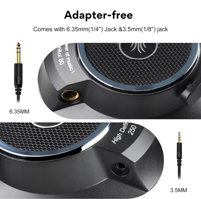 ONEODIO headset Monitor 80, 6.35mm & 3.5mm σύνδεση, Hi-Res, 40mm, μαύρο - Image 4