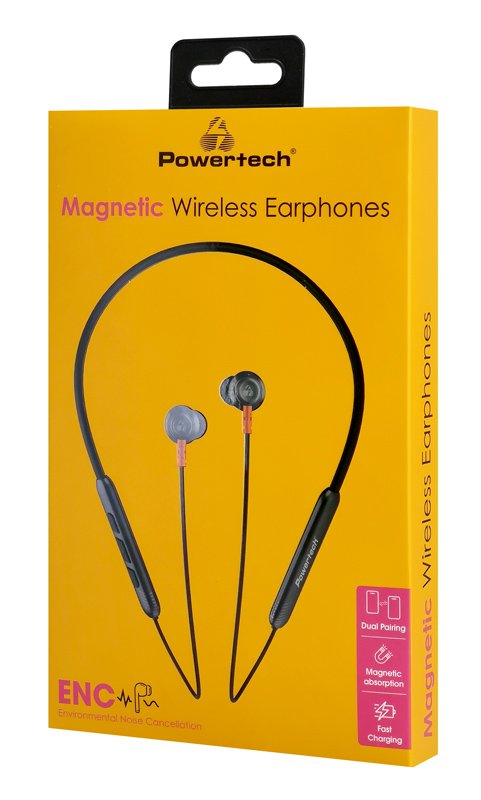 POWERTECH earphones PT-1228 με μαγνήτη, Bluetooth ENC 10mm 180mAh, μαύρα - Image 4