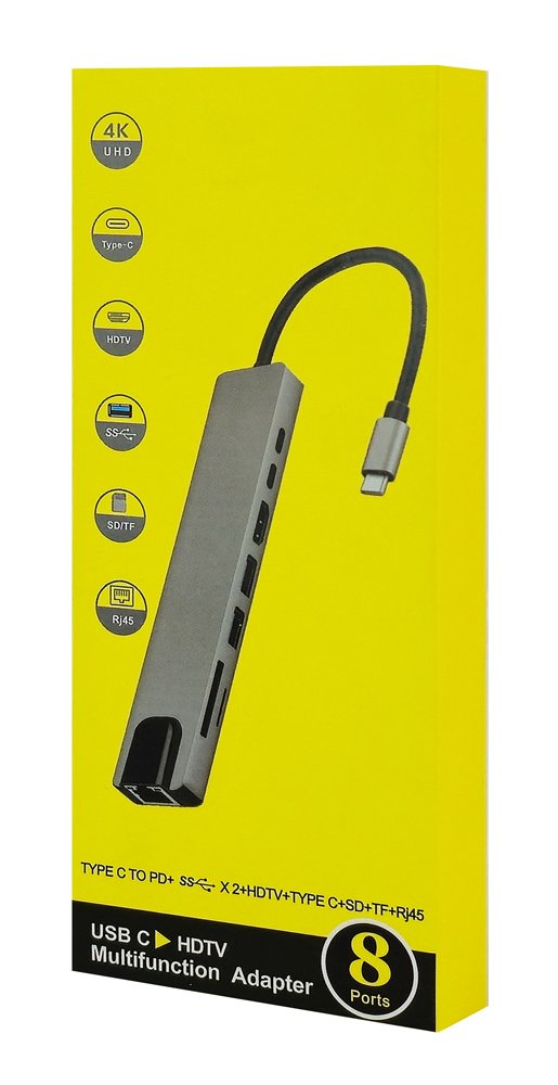 POWERTECH docking station PT-1536, 8 θυρών, USB-C σύνδεση, 87W PD, 100Mbps, γκρι - Image 2