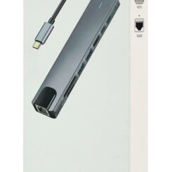 Alternative view of POWERTECH docking station PT-1537, 8 θυρών, USB-C σύνδεση, 100W PD, 1000Mbps, γκρι