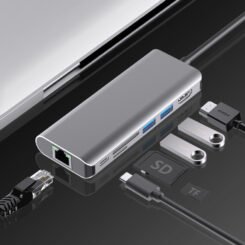 POWERTECH docking station PTH-112, 7 θυρών, USB-C σύνδεση, 100W PD, γκρι