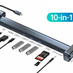 Alternative view of POWERTECH docking station PTR-0152, 10 θυρών, βάση laptop, USB-C, γκρι