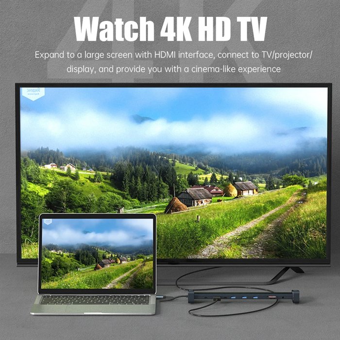 POWERTECH docking station PTR-0152, 10 θυρών, βάση laptop, USB-C, γκρι - Image 5