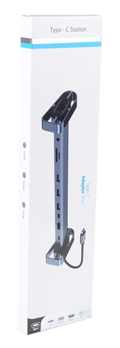 POWERTECH docking station PTR-0152, 10 θυρών, βάση laptop, USB-C, γκρι - Image 6