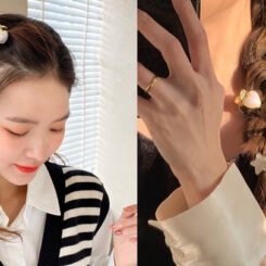 Alternative view of ROXXANI κλιπ μαλλιών RXN-0006 με τετράγωνη οπάλ πέτρα, χρυσό, 2τμχ