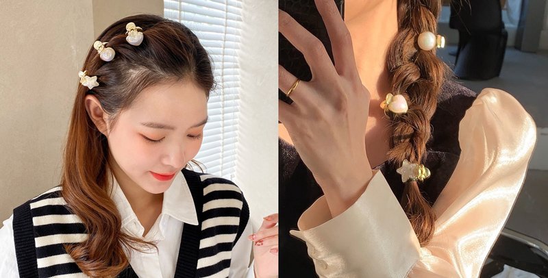 ROXXANI κλιπ μαλλιών RXN-0008 με οπάλ πέτρα σε σχήμα αστέρι, χρυσό, 2τμχ - Image 2