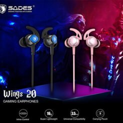 SADES gaming earphones Wings 20 με μικρόφωνο, 3.5mm, Φ12mm, 1.2m, ροζ