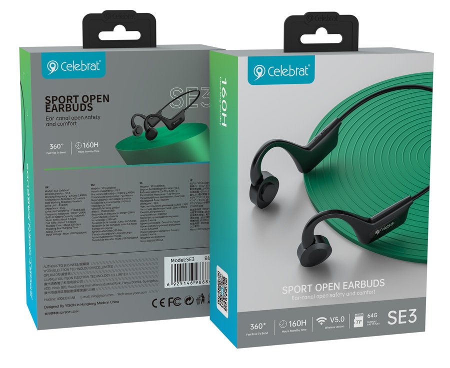 CELEBRAT open earphones SE3, Bluetooth, 180mAh, Φ16mm, μαύρα - Image 2