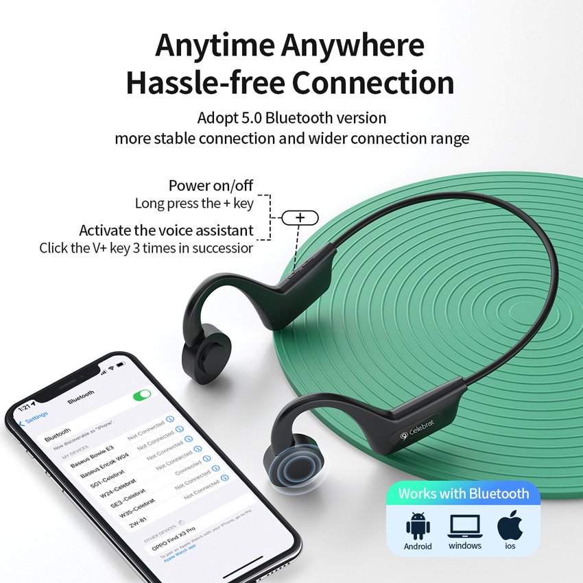 CELEBRAT open earphones SE3, Bluetooth, 180mAh, Φ16mm, μαύρα - Image 6