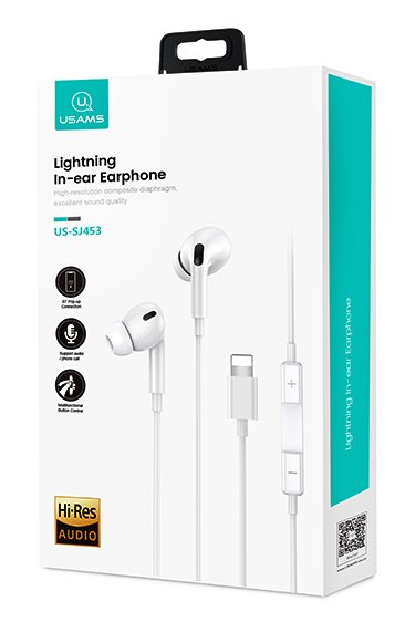 USAMS earphones με μικρόφωνο EP-41, Lightning, Φ10mm, 1.2m, λευκά - Image 2