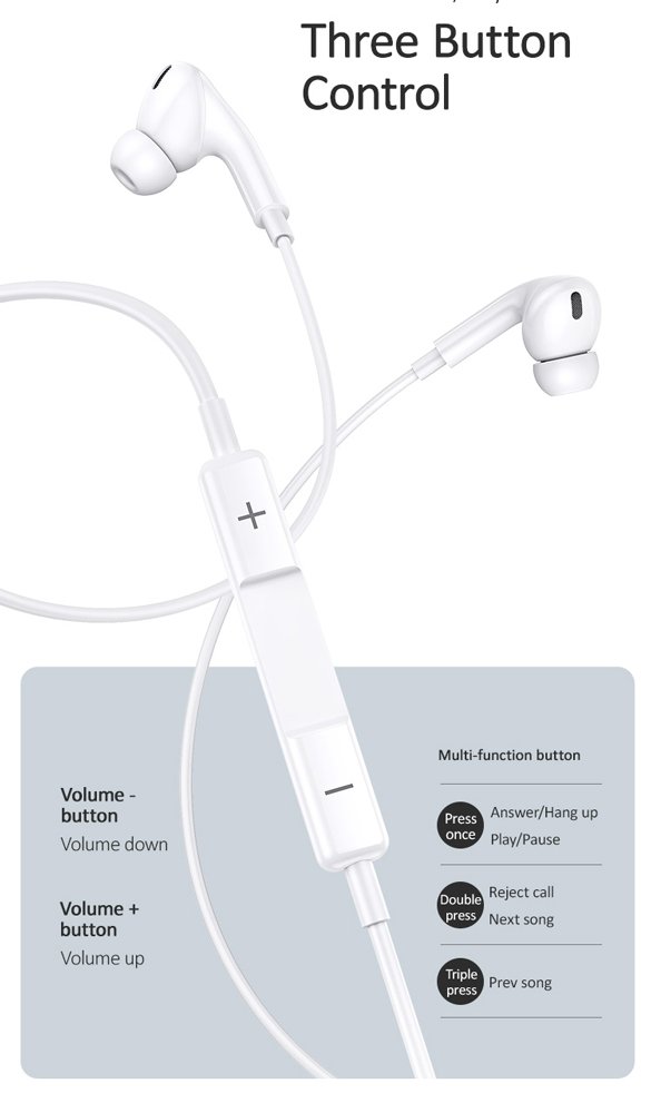 USAMS earphones με μικρόφωνο EP-41, Lightning, Φ10mm, 1.2m, λευκά - Image 3