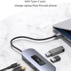 USAMS docking station US-SJ643, 8 θυρών, USB-C, 4K, 100W PD, LAN, γκρι