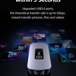 Alternative view of USAMS docking station US-SJ643, 8 θυρών, USB-C, 4K, 100W PD, LAN, γκρι