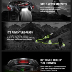 ZEBLAZE smartwatch Stratos 4 με φακό, heart rate, 1.43" AMOLED, GPS, 5 ΑΤΜ, MIL-STD-810H, μαύρο