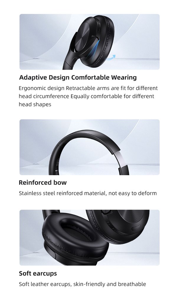 USAMS headphones YH21, ασύρματα & ενσύρματα, Φ40mm, 500mAh, μαύρα - Image 4