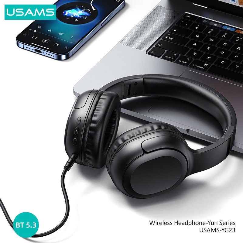 USAMS headphones YG23, ασύρματα & ενσύρματα, Φ40mm, 300mAh, μαύρα - Image 2
