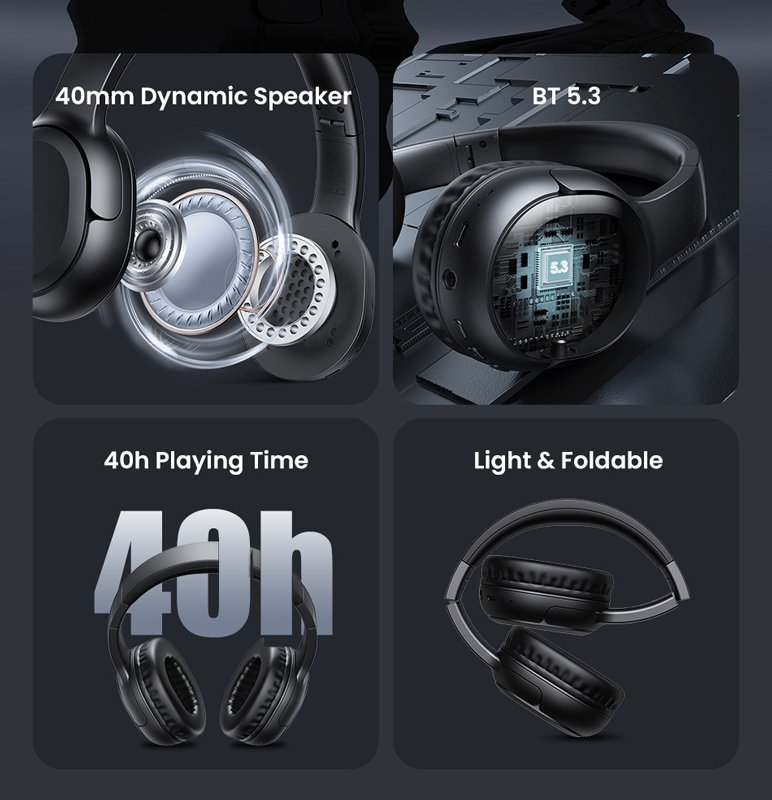 USAMS headphones YG23, ασύρματα & ενσύρματα, Φ40mm, 300mAh, μαύρα - Image 7