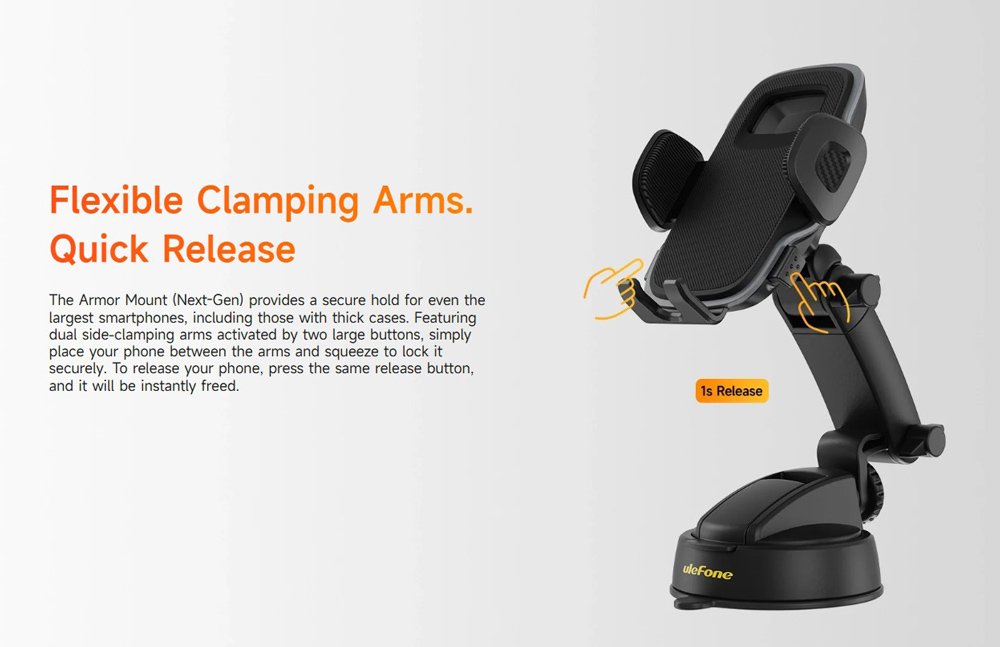 ULEFONE βάση smartphone αυτοκινήτου UAN15 για ταμπλό, 58-100mm x 120mm, μαύρη - Image 6