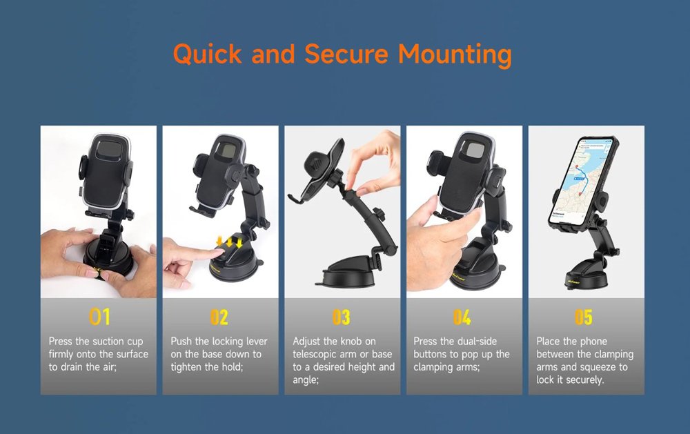 ULEFONE βάση smartphone αυτοκινήτου UAN15 για ταμπλό, 58-100mm x 120mm, μαύρη - Image 10