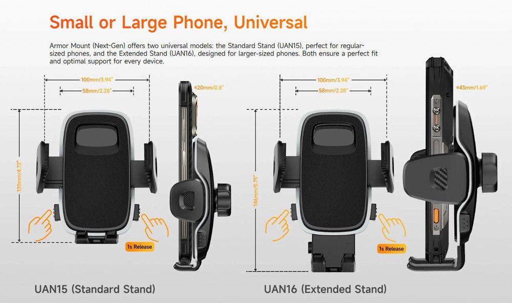 ULEFONE βάση smartphone αυτοκινήτου UAN16 για ταμπλό, 58-100mm x 146mm, μαύρη - Image 8